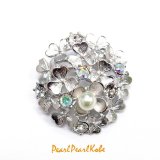 マルチカラー本真珠　花かごブローチ　シルバー製　SILVER925 パールブローチ 花 フラワー 本真珠 ラウンド 6-6.5mm