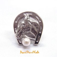 アコヤ真珠  ピンブローチ 馬&馬蹄モチーフ 4-4.5mm ホワイト ラウンド 