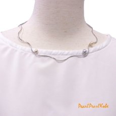 あこや本真珠　パールネックレス　ナチュラルグレー　無調色　ホワイト　オメガネックレス　ＳＶ製　６－８．５ｍｍ　