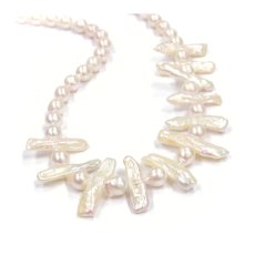 淡水真珠&アコヤ真珠デザインネックレス　スティック型　バロック　個性的　
