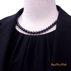 本真珠　ブラックパール　黒真珠　ネックレス&イヤリングセット　７．５－８ｍｍ　ネックレス装着