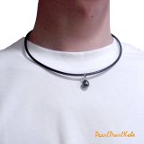 メンズパール 黒蝶真珠ネックレス 9mm ブラック 45cm アジャスター 革紐ネックレス 男性向け