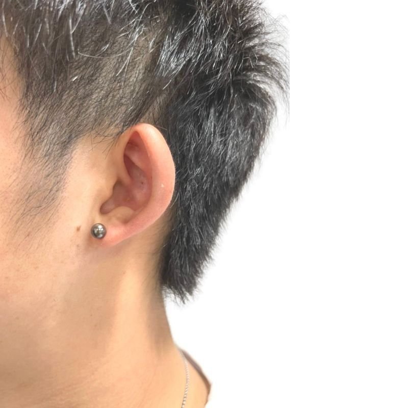 あこや真珠ブラック ピアス メンズアクセサリー 6-6.5mm 片耳 K14WG