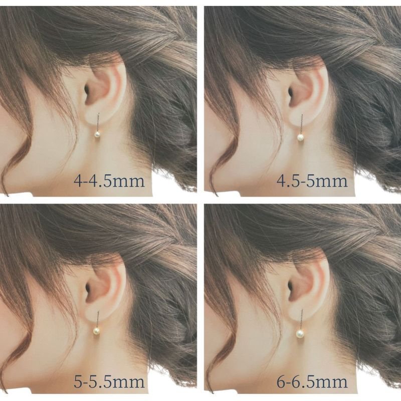 アコヤ真珠 K14WG ロングチェーンピアス ラウンド ホワイト 4-4.5mm
