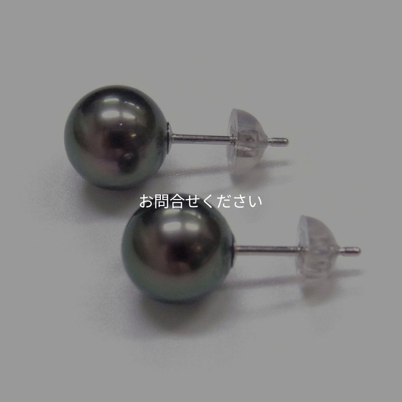 黒蝶真珠ピアス 8.75-9mmmm ピーコックグリーン K14WGピアス 直結