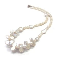 淡水真珠デザインネックレス　コインツイン型　