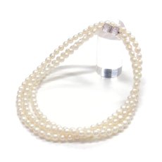 パールロングネックレス　淡水真珠　ホワイト　117ｃｍ　リボンマグネットクラスプ