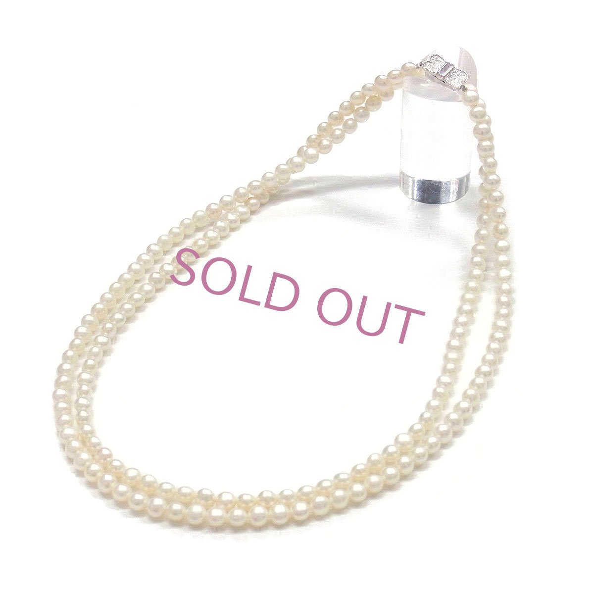 パールロングネックレス　淡水真珠　ホワイト　117ｃｍ　リボンマグネットクラスプ