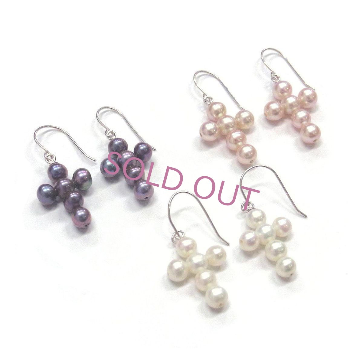 淡水真珠　パールクロスピアス　ホワイト　ブラック　シャンペンピンク