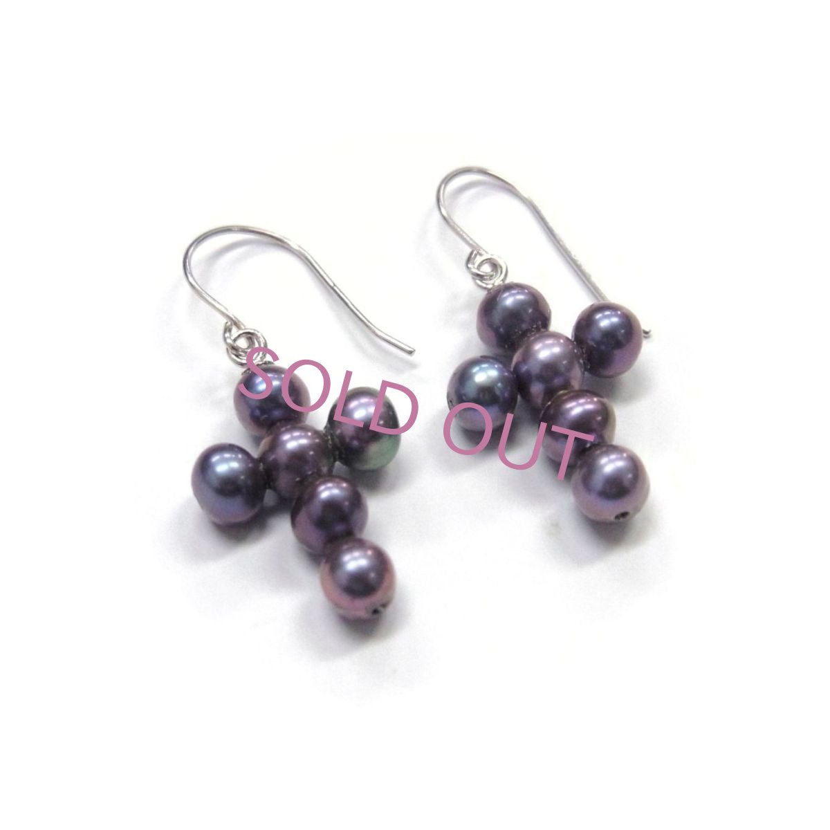 淡水真珠　パールクロスピアス　ブラック