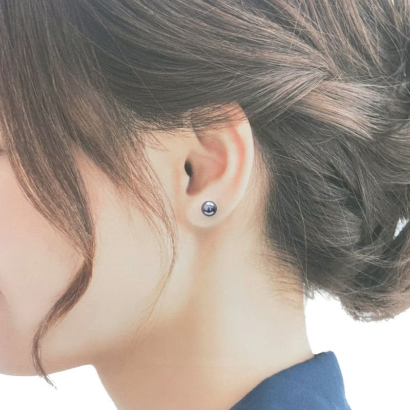 アコヤ黒真珠 パールピアス イヤリング 6.5-7mm ブラック ラウンド