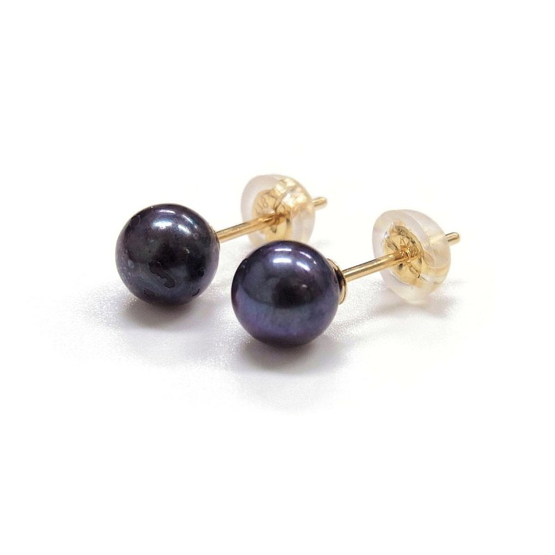 アコヤ黒真珠 パールピアス イヤリング 6-6.5mm ブラック ラウンド