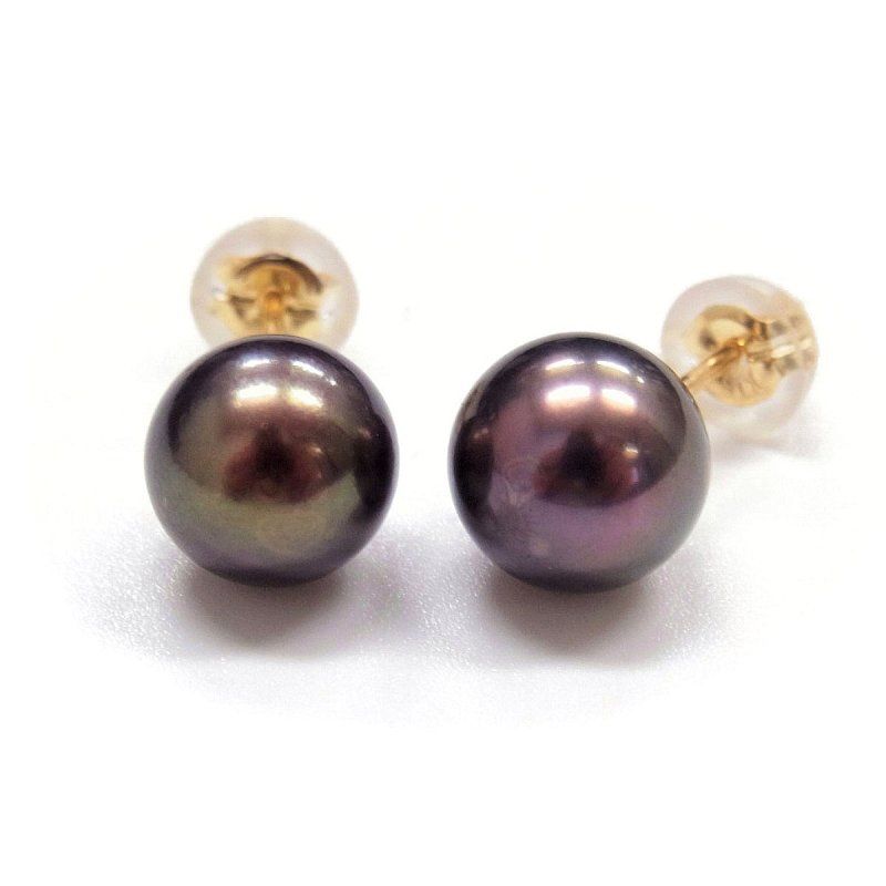アコヤ黒真珠 パールピアス イヤリング 8-8.5mm ブラック ラウンド