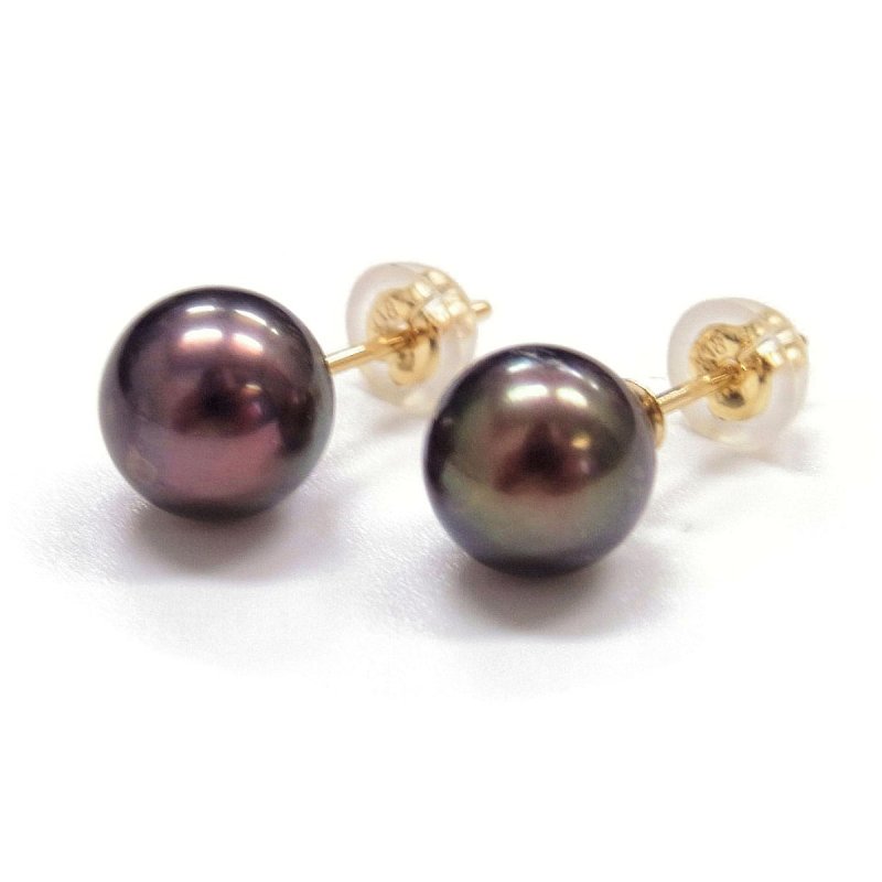 アコヤ黒真珠 パールピアス イヤリング 8-8.5mm ブラック ラウンド