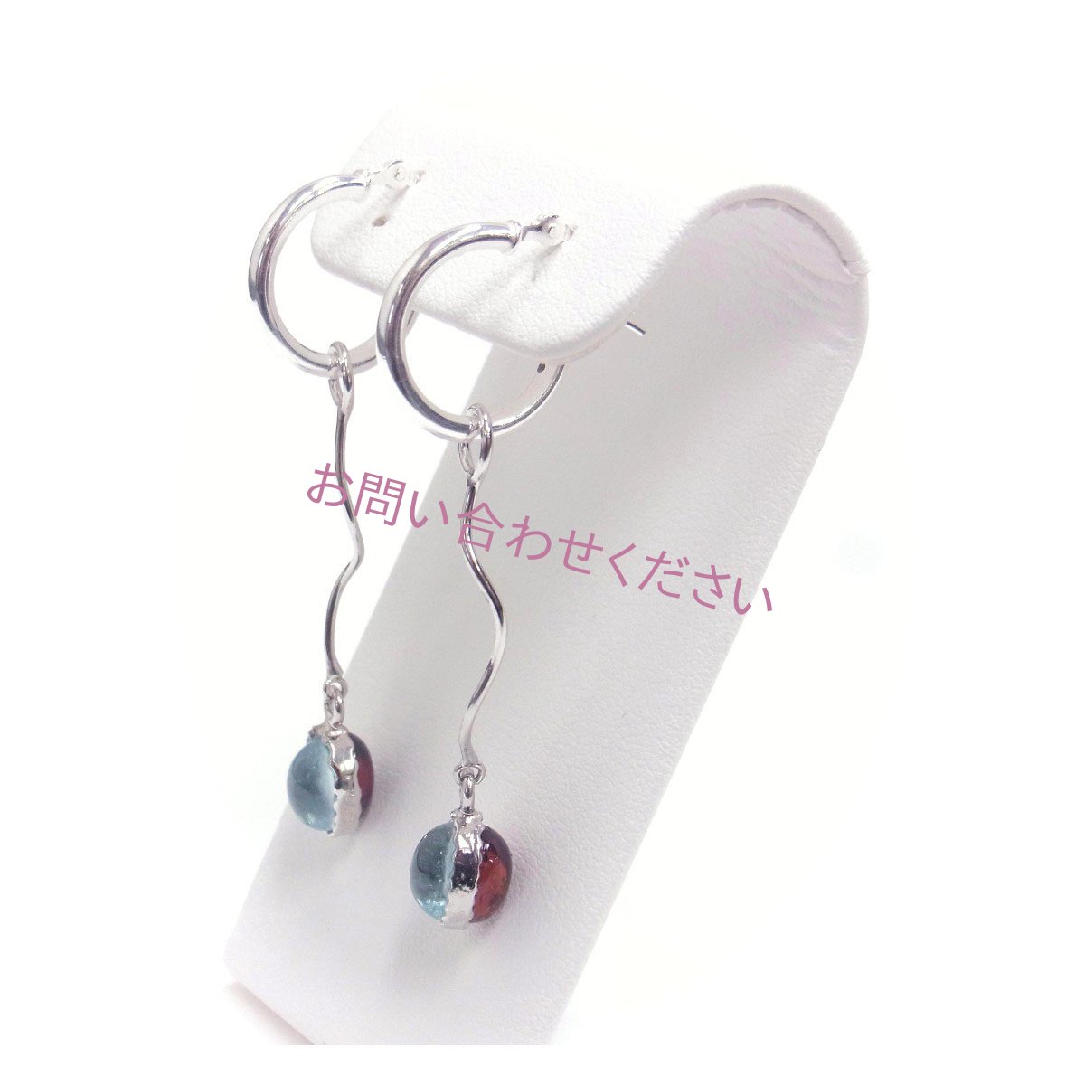 リバーシブルピアス ガーネット ブルートパーズ 選べるチャーム シルバー製