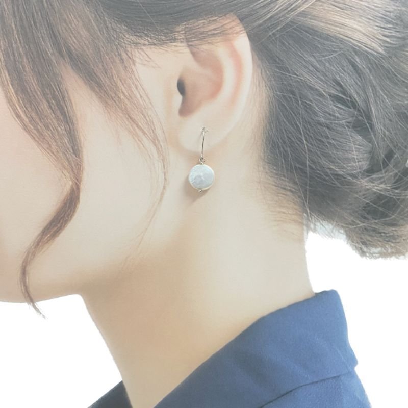 淡水真珠 パールピアス コイン型 12-13mm ピンク オレンジ SV925
