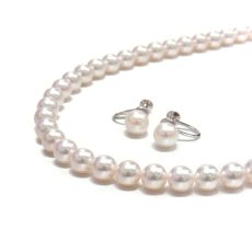 ランク上 アコヤ真珠 パールネックレスセット(イヤリング /ピアス)  7.5-8mm ホワイトピンク系 GIA宝石鑑定士保証書 パールクロスつき　