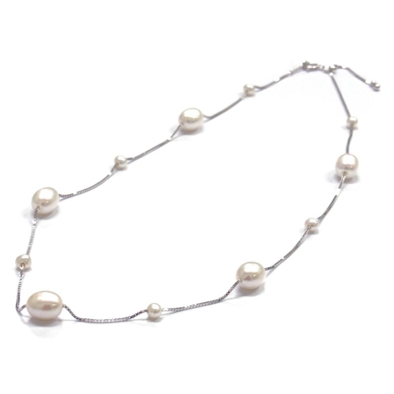 パールステーションネックレス 7-8mm 4-5mm 淡水真珠 ベネチアン