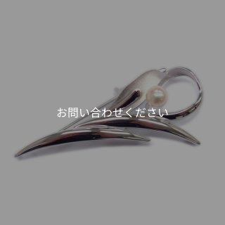 アコヤ真珠 リボン パールブローチ 6-6.5mm ホワイト ラウンド SV製