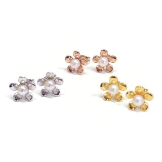 アコヤ真珠 フラワーパールピアス SV925製 ゴールド ピンクゴールド