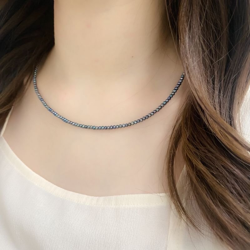 淡水真珠 ベビーパールネックレス ブラック 2.5-3mm アジャスターつき