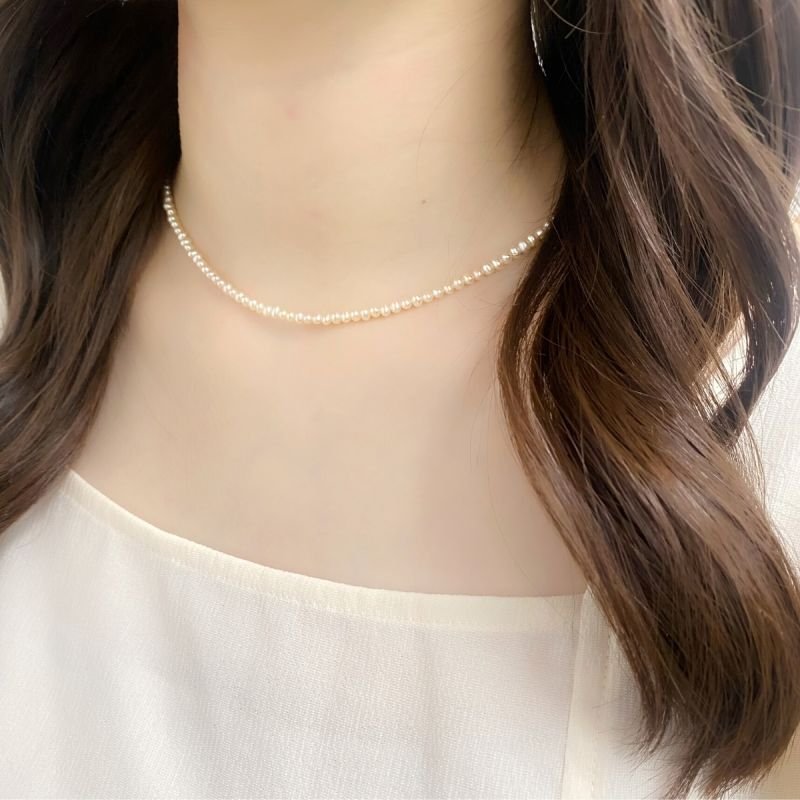 淡水真珠 ベビーパールネックレス オレンジ 2.5mm-3mm SV製