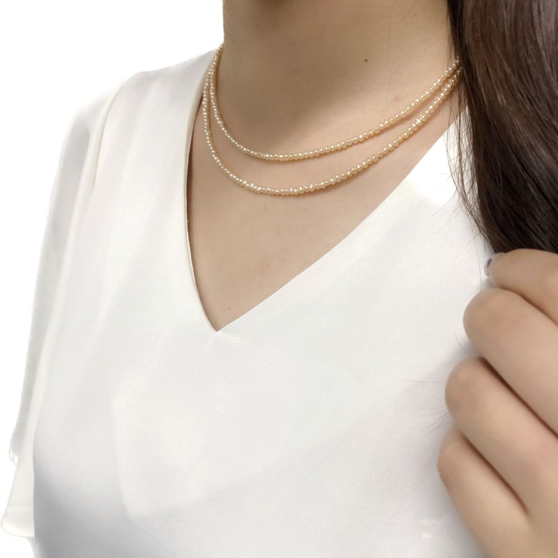 淡水真珠 ベビーパールロングネックレス 2.5-3mm オレンジ 80cm 100cm