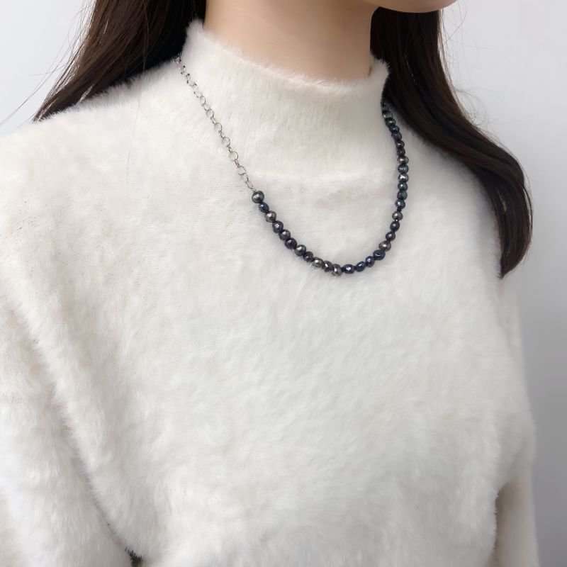 大きめの黒真珠　淡水パール ブラックスピネル ペンダントネックレス 淡水真珠チェーンパールネックレス ブラック ブラックスピネル 50cm