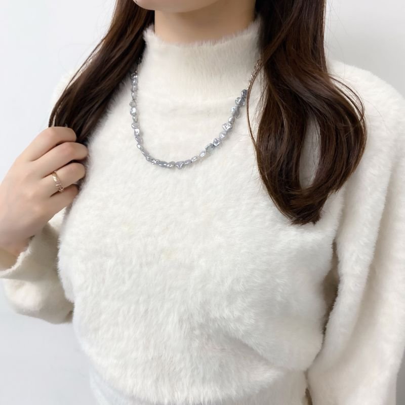 淡水真珠チェーンパールネックレス ケシ グレー 51cm 男女兼用