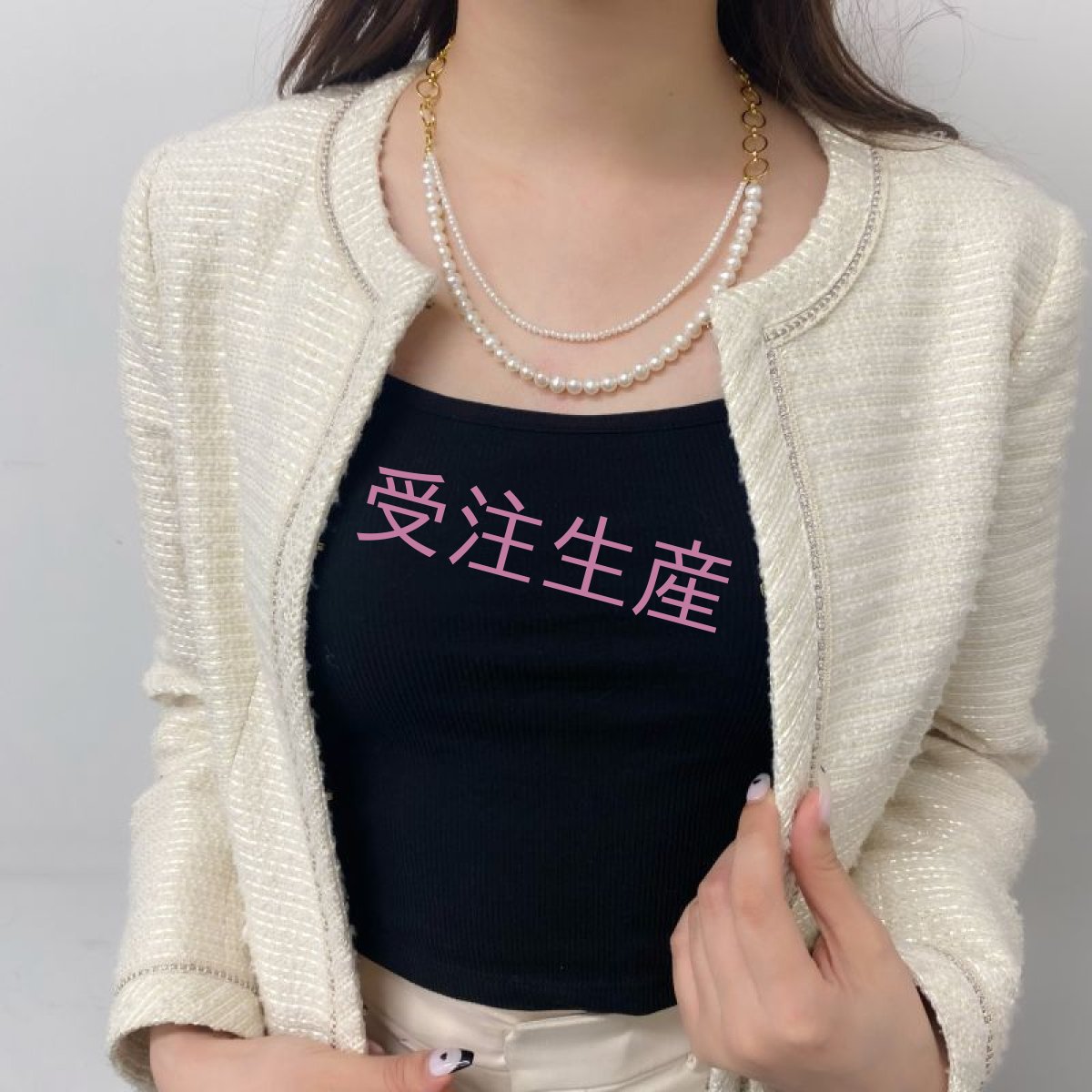 画像7: 淡水真珠　チェーンパールネックレス　ベビーパール　2.5-3mm　7-7.5mm　ホワイト　ブラス製　 (7)