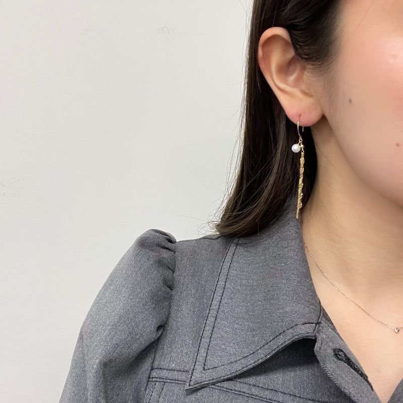 K18 YG あこや真珠 チェーンピアス アコヤ真珠 デザインチェーンピアス フック型 18金 5-5.5mm フォーマル