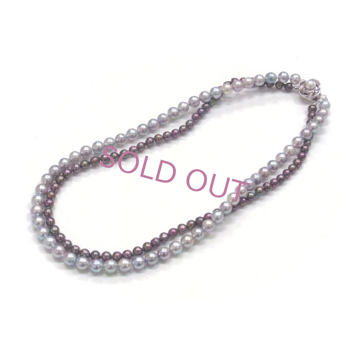 アコヤ真珠 2連パールネックレス 5-5.5mm 7-7.5mm ブラック ナチュラルグレー(無調色) セミラウンド SV製  GIA宝石鑑定士保証書つき