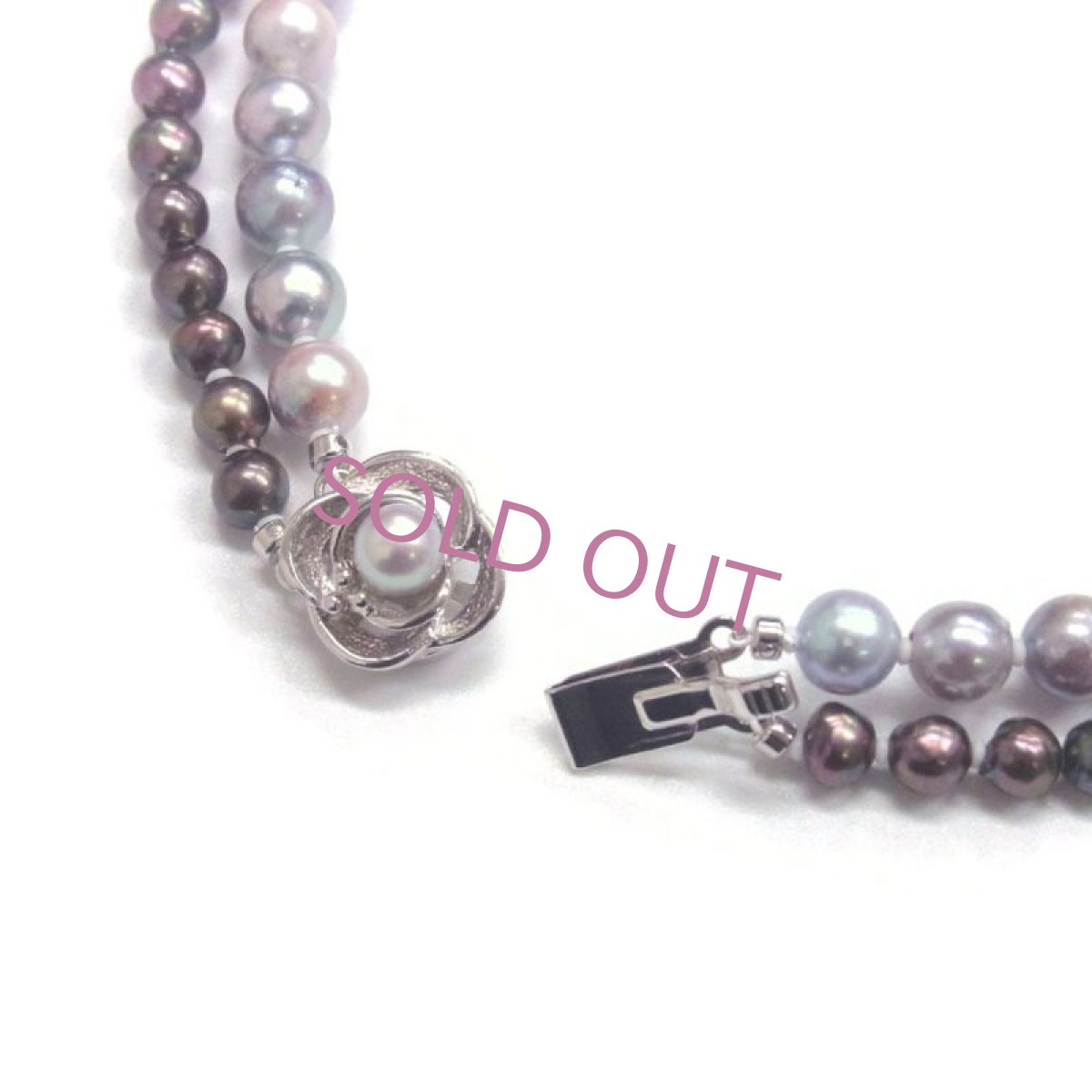 アコヤ真珠 2連パールネックレス 5-5.5mm 7-7.5mm ブラック ナチュラルグレー(無調色) セミラウンド SV製  GIA宝石鑑定士保証書つき