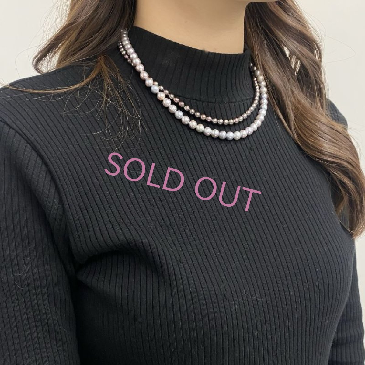 アコヤ真珠 2連パールネックレス 5-5.5mm 7-7.5mm ブラック ナチュラルグレー(無調色) セミラウンド SV製  GIA宝石鑑定士保証書つき