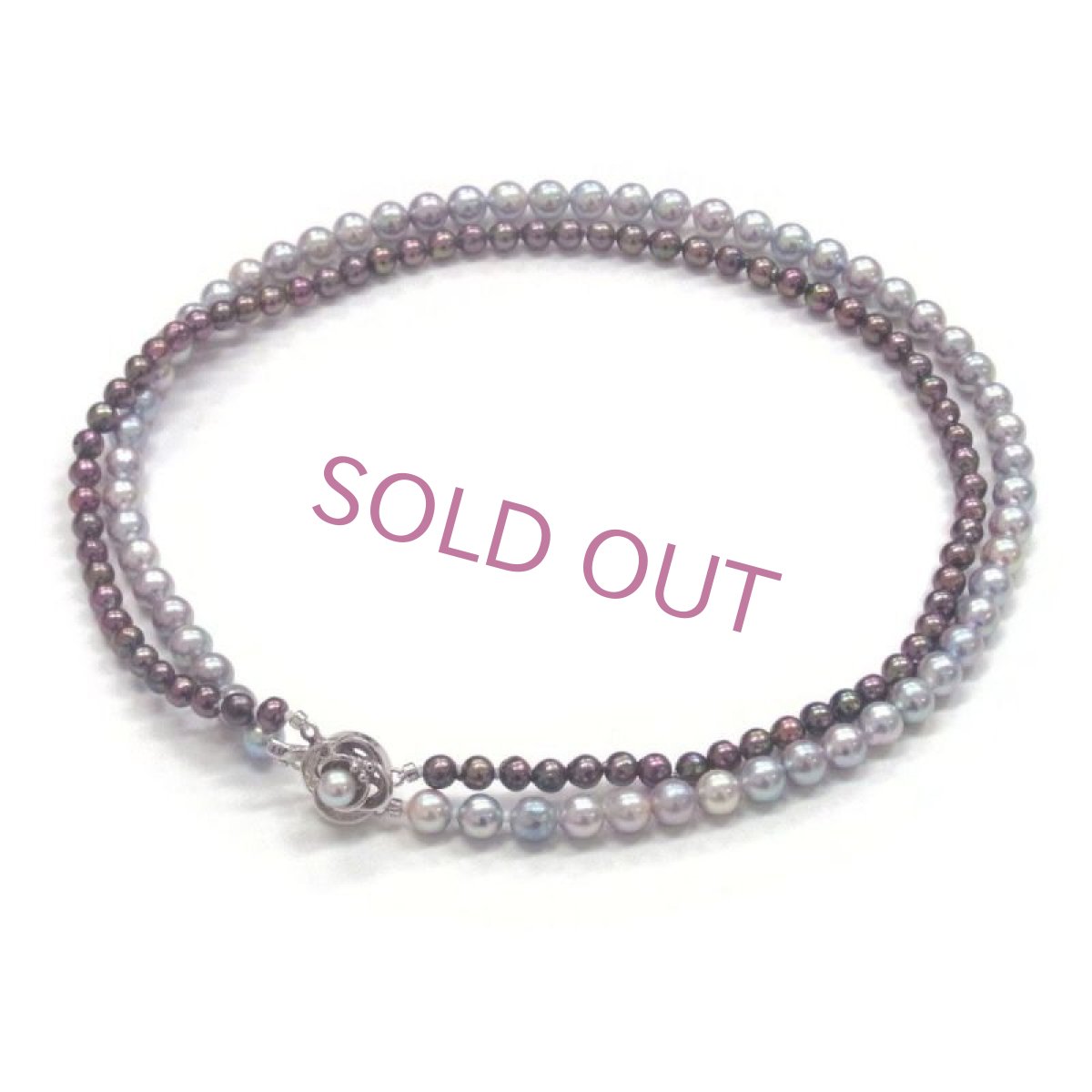 アコヤ真珠 2連パールネックレス 5-5.5mm 7-7.5mm ブラック ナチュラルグレー(無調色) セミラウンド SV製  GIA宝石鑑定士保証書つき