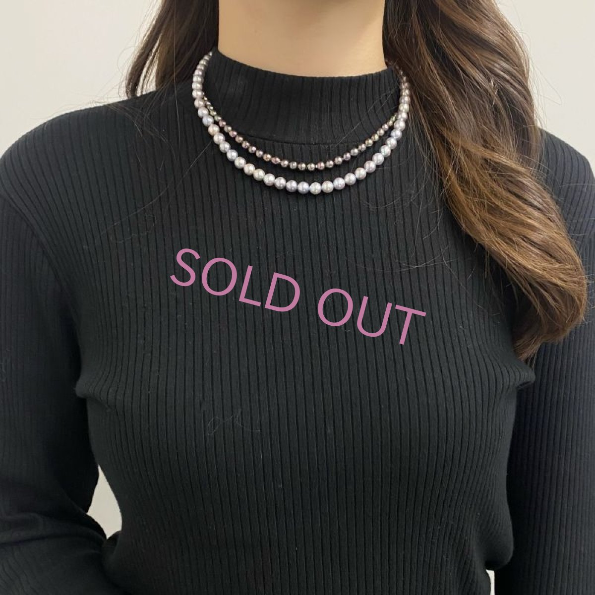 アコヤ真珠 2連パールネックレス 5-5.5mm 7-7.5mm ブラック ナチュラルグレー(無調色) セミラウンド SV製  GIA宝石鑑定士保証書つき