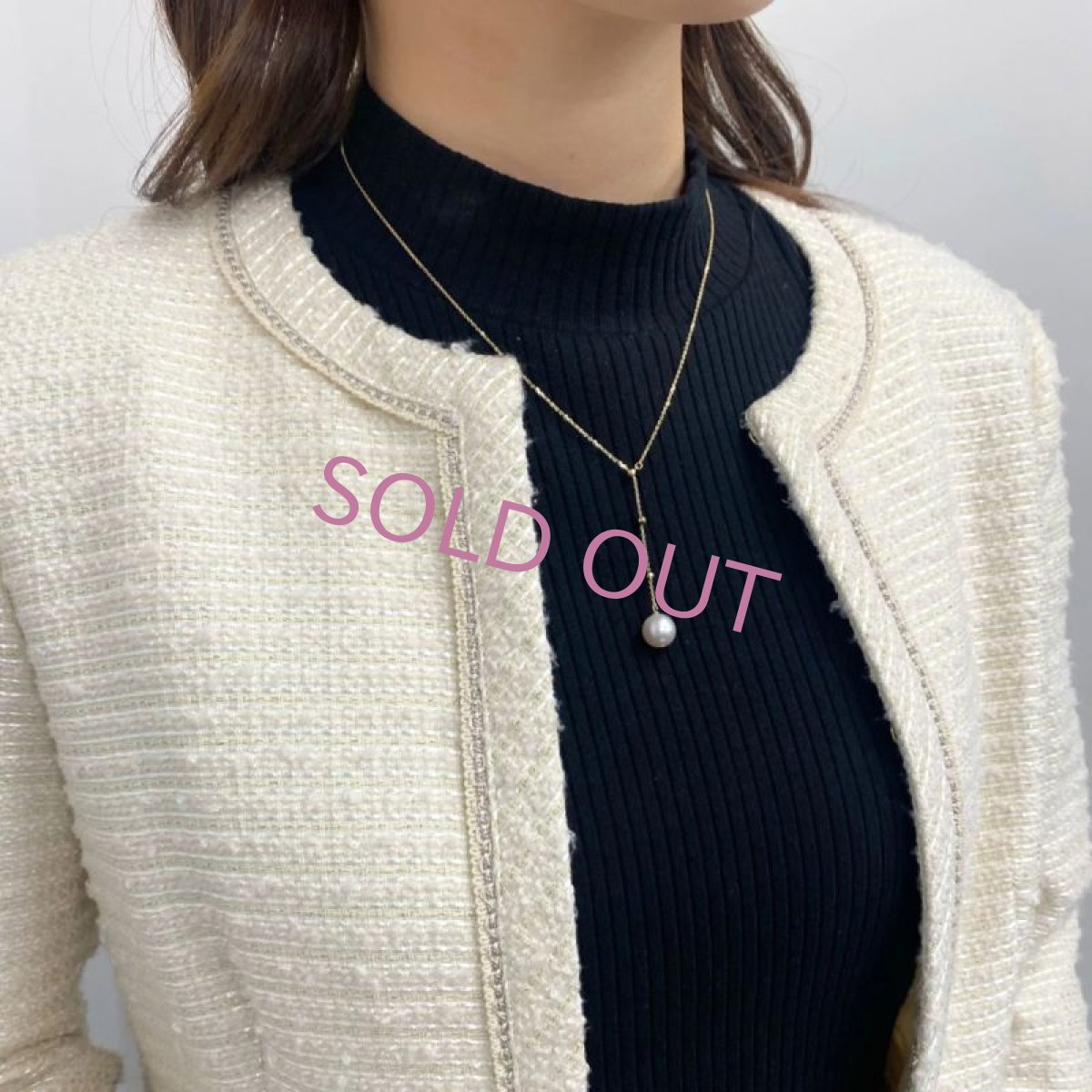 アコヤ真珠　Y字スライドパールネックレス　9.5-10ｍｍ　K18YG　ホワイト　ラウンド　約50cm