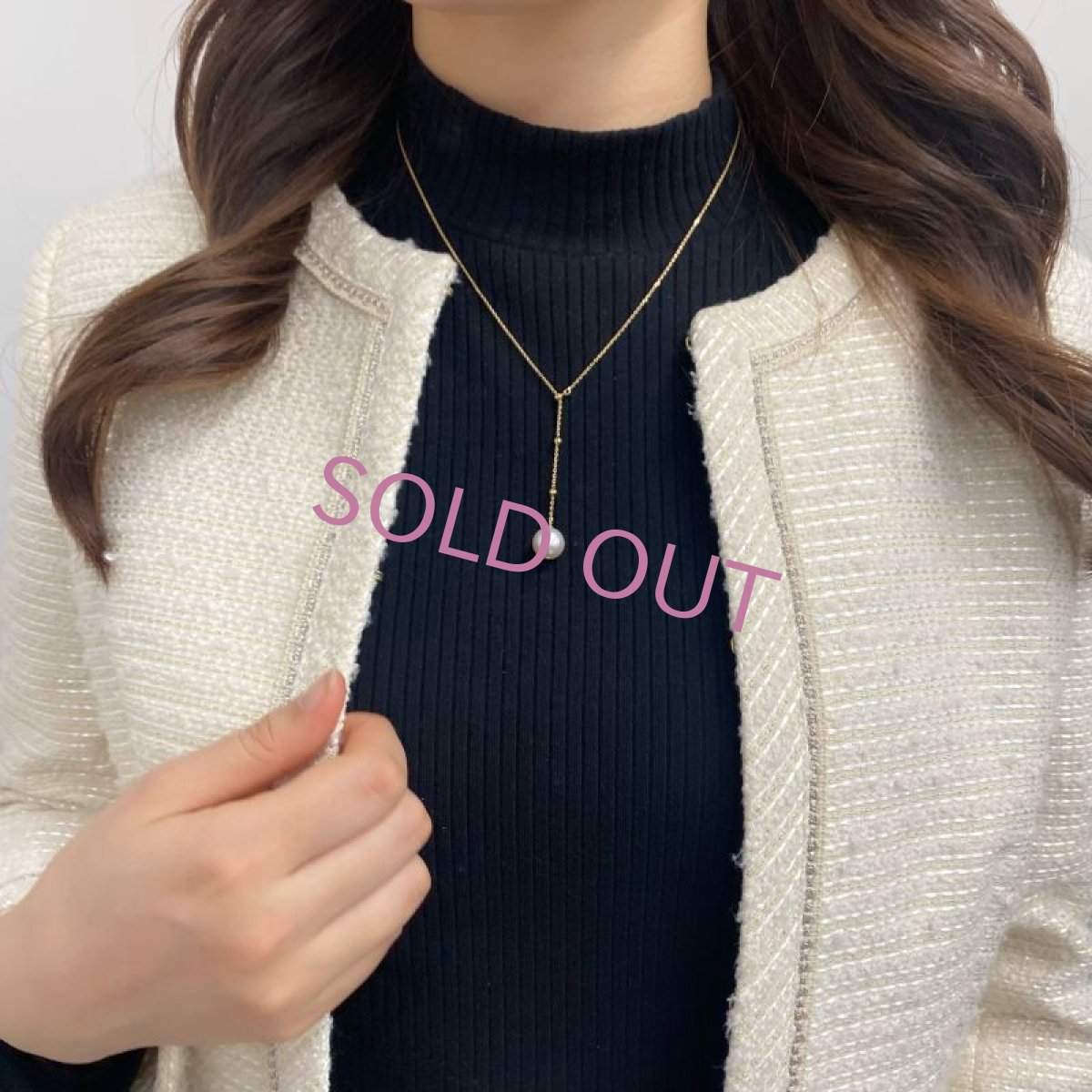 アコヤ真珠　Y字スライドパールネックレス　9.5-10ｍｍ　K18YG　ホワイト　ラウンド　約50cm