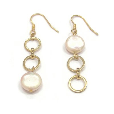 淡水真珠 パールピアス イヤリング 11-13mm コインシェイプ ブラス