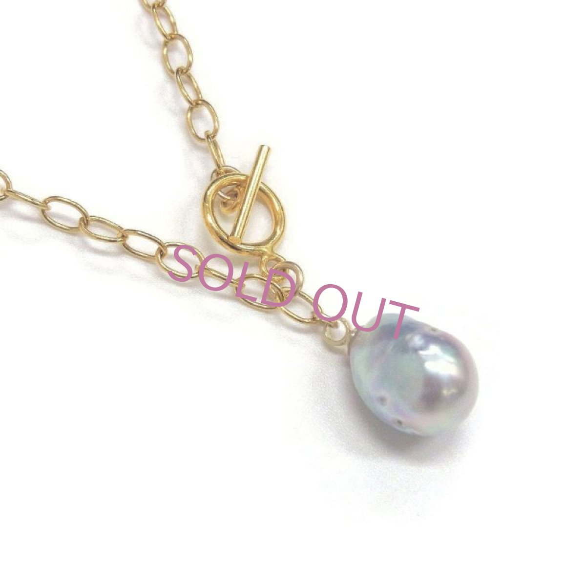 アコヤ真珠 マンテルパールネックレス 10mmup(縦13mm) バロック ナチュラルグレー 14KGF ブラス 約55cm