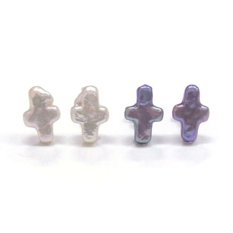 淡水真珠 クロスパールピアス ベビーパール 15×10mm ホワイト ブラック