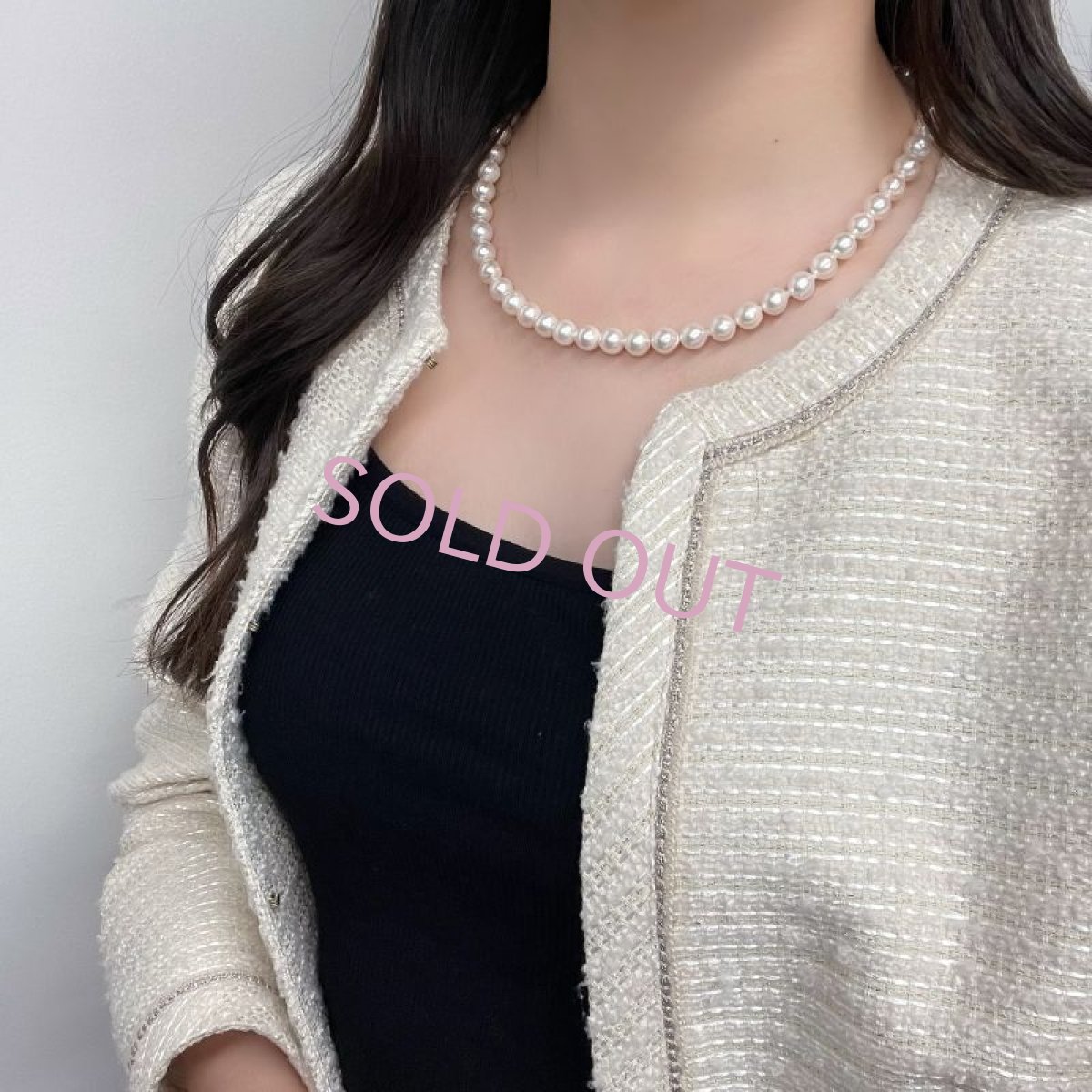 アコヤ真珠 パールネックレス ホワイト 7.5-8mm セミラウンド バロック 約45cｍ GIA宝石鑑定士保証書 パールクロス付き