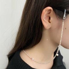 パールメガネチェーン ネックレス 真珠 ピンク スワロフスキー オレンジ パールライン 2wayネコポス配達