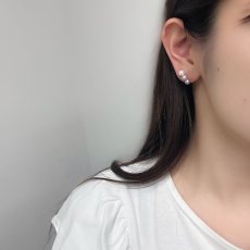 淡水真珠 3連パールピアス オフラウンド ホワイト ピンク グレー 5-6ｍｍ K18YG