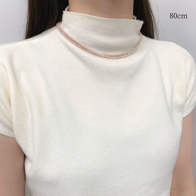 淡水真珠 ベビーパールロングネックレス 2.5-3mm ピンク 80cm 100cm