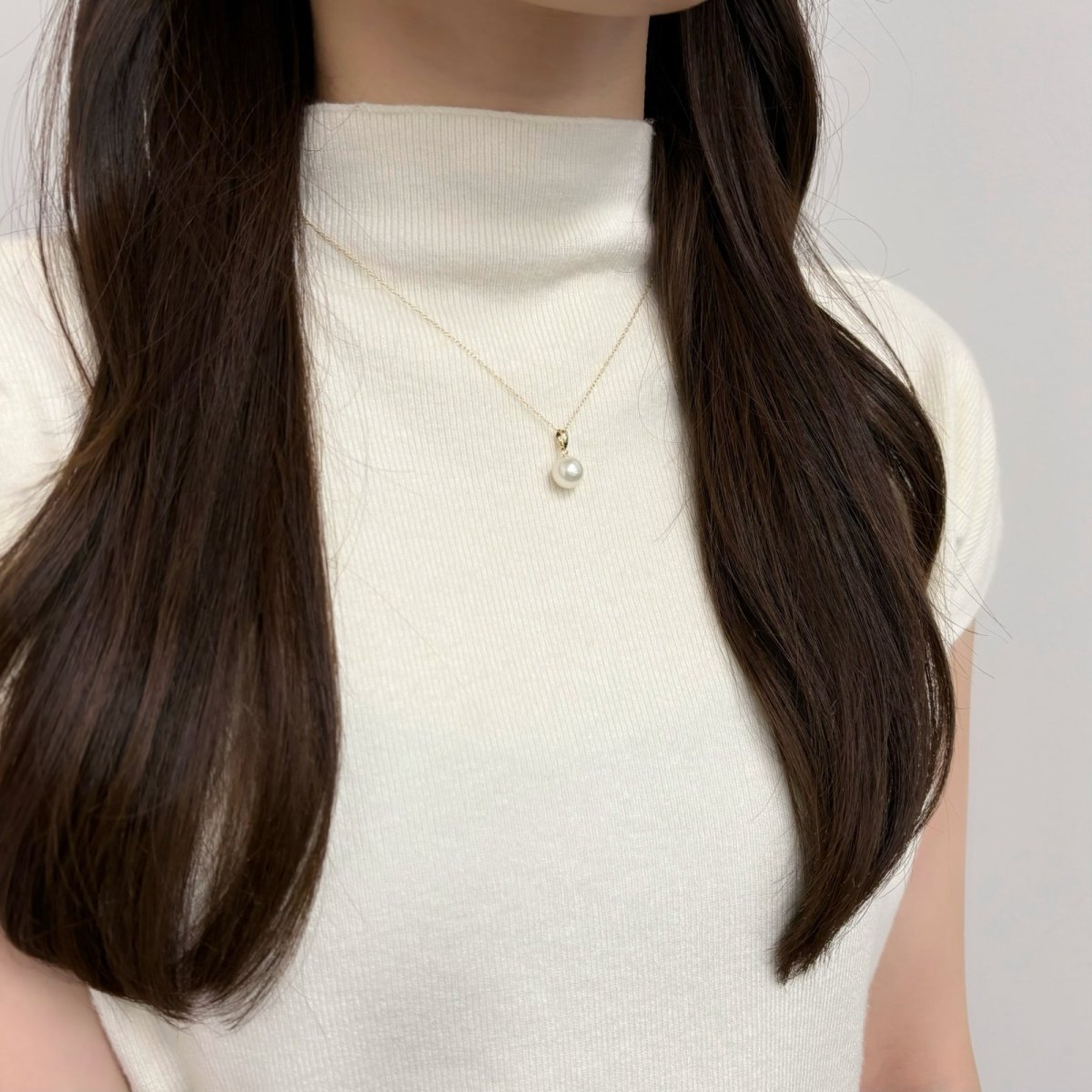 アコヤ真珠 パールペンダント 8.5-9mm ホワイト ラウンド K18YG 45cm スライド式アジャスター