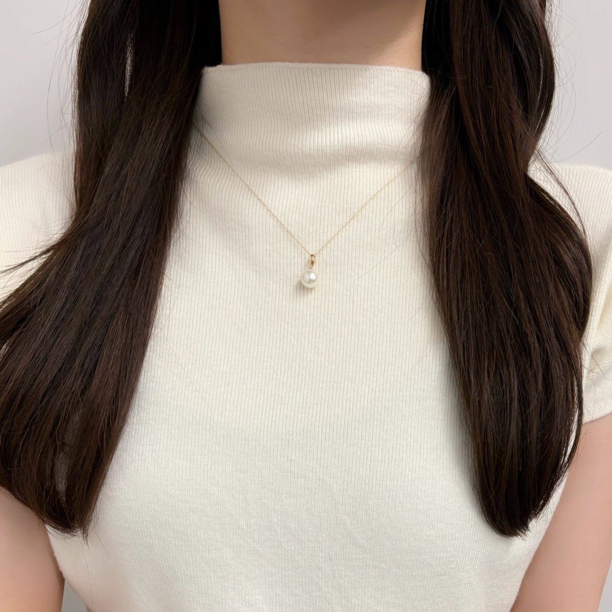 アコヤ真珠 パールペンダント 8.5-9mm ホワイト ラウンド K18YG 45cm スライド式アジャスター