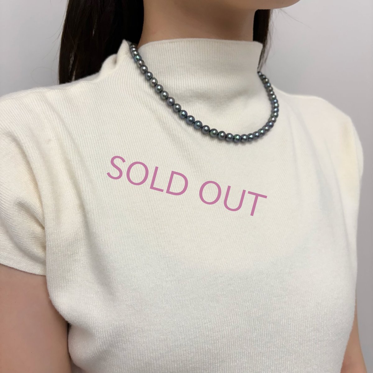 アコヤ黒真珠 ブラックパールネックレス 6.5-7mm ラウンド〜セミラウンド 約42cm シルバー製