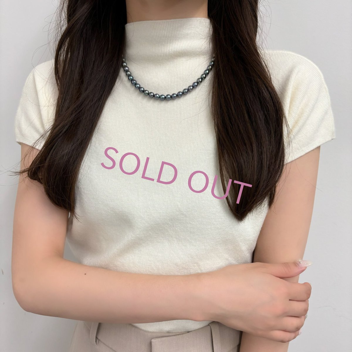 アコヤ黒真珠 ブラックパールネックレス 6.5-7mm ラウンド〜セミラウンド 約42cm シルバー製