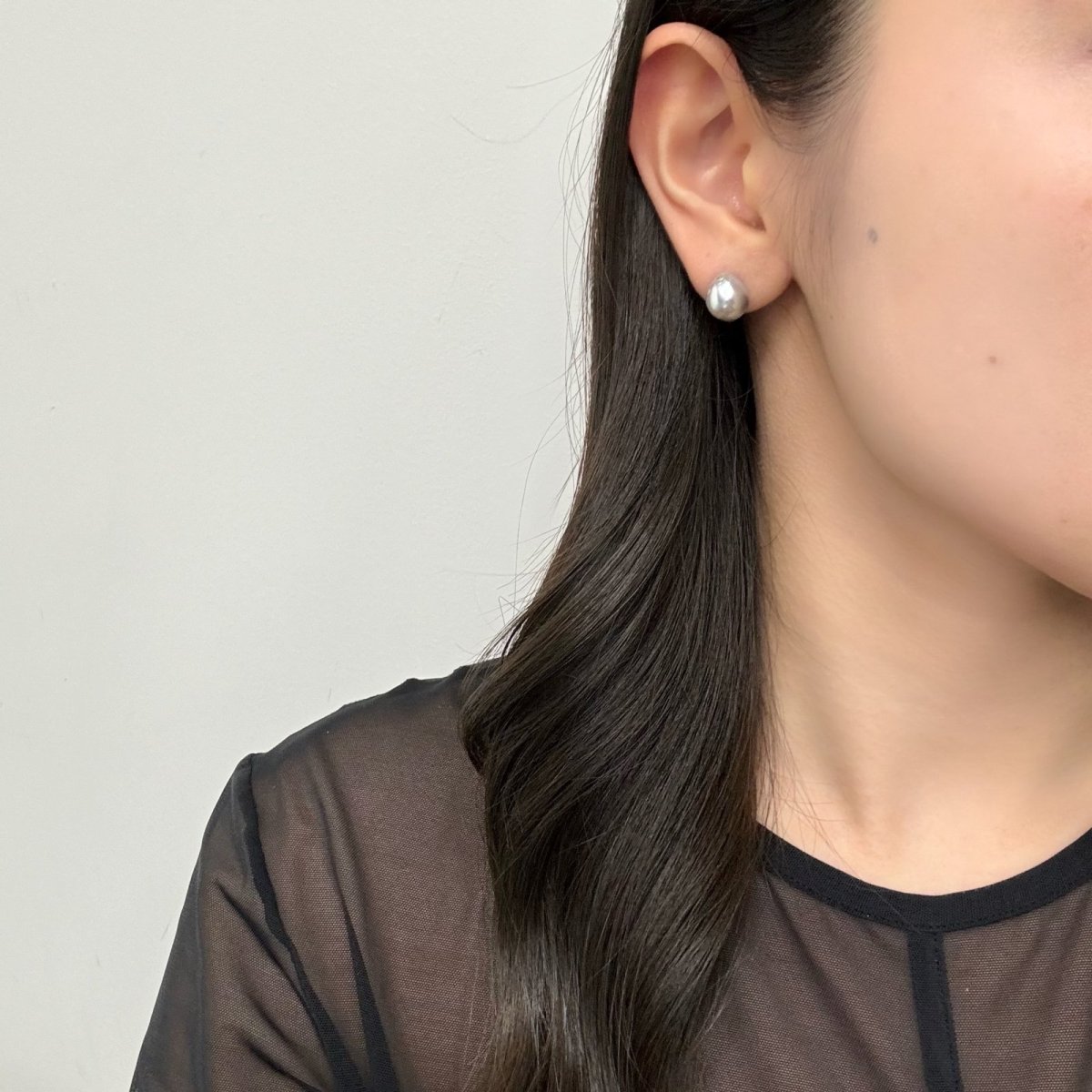 アコヤ真珠 バロックパールピアス イヤリング 9-10mm ナチュラルグレー 無調色 K14WG SV製